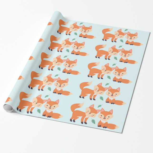 Niedliche Orangenfüchse Grafik Geschenkpapier (Ungerollt)