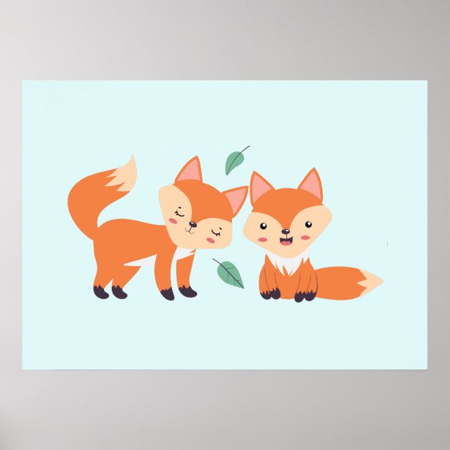 Niedliche Orangenfüchse Grafik Poster (Vorne)