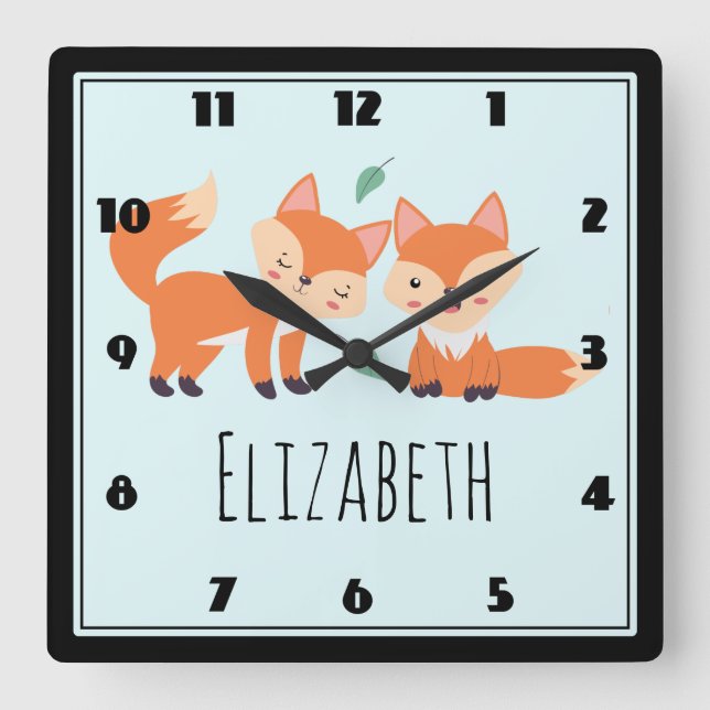 Niedliche Orangenfüchse Grafik Quadratische Wanduhr (Vorderseite)