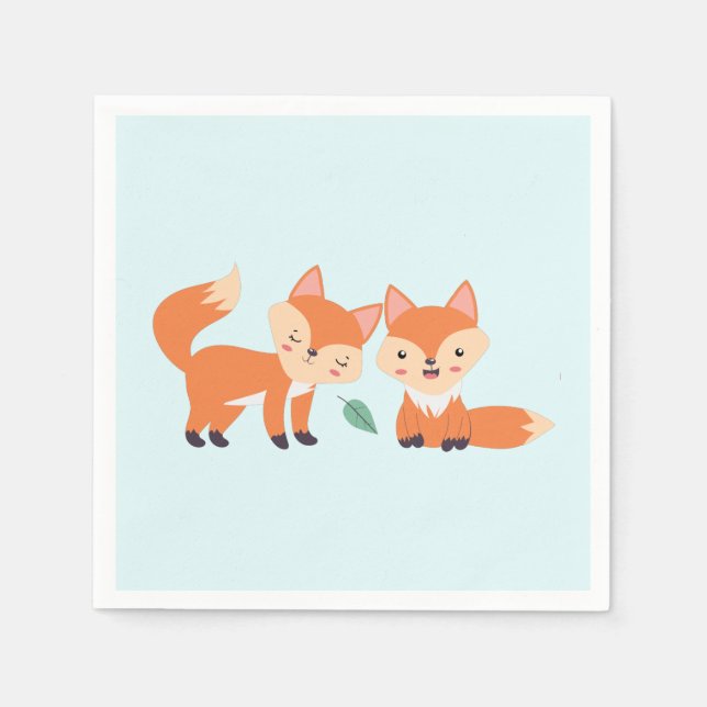 Niedliche Orangenfüchse Grafik Serviette (Vorderseite)