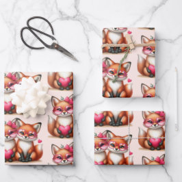 Niedliche Orangenfüchse im Muster der Liebe Geschenkpapier Set