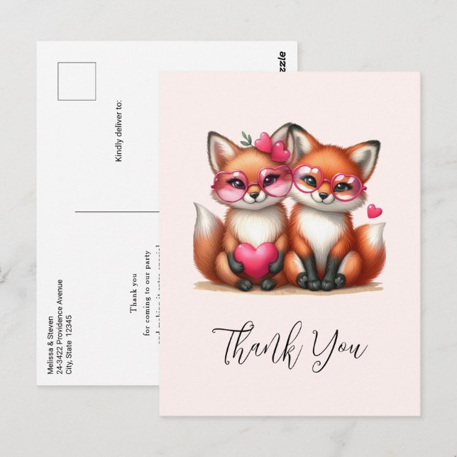 Niedliche Orangenfüchse in der Liebe Danke Postkarte (Vorne/Hinten)