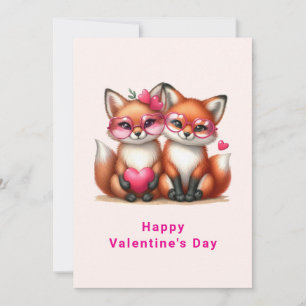 Niedliche Orangenfüchse in der Liebe Valentin Feiertagskarte
