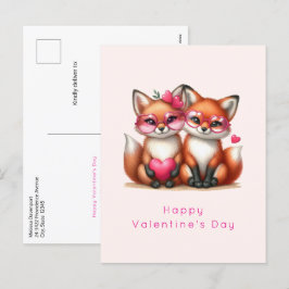 Niedliche Orangenfüchse in der Liebe Valentinstag Feiertagspostkarte