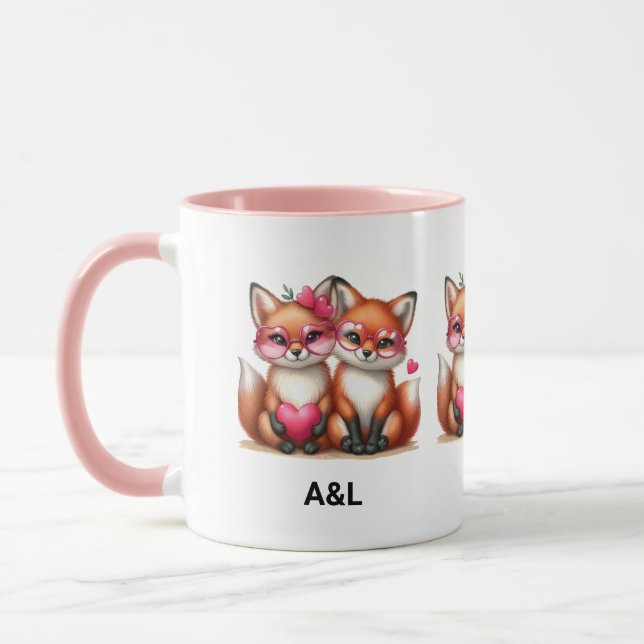 Niedliche Orangenfüchse in Liebe Tasse (Links)
