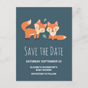 Niedliche Orangenfüchse Save the Date Zeichnend Gr Einladungspostkarte