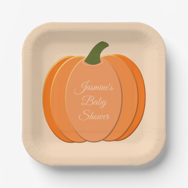 Niedliche Orangengeschlechtsneutrale Pumpkindusche Pappteller (Vorderseite)