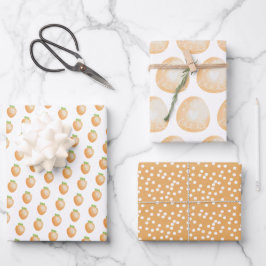 Niedliche Orangenkarotten, Ostereier und Punkte Geschenkpapier Set
