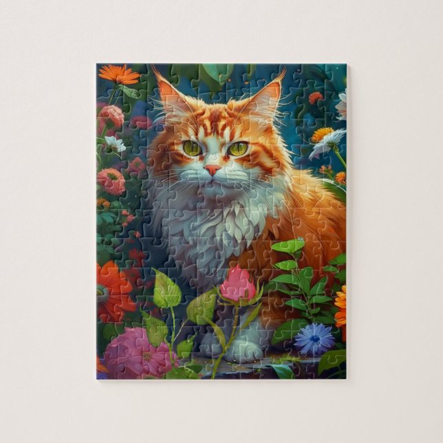 Niedliche Orangenkatze bei Blume (Vertikal)