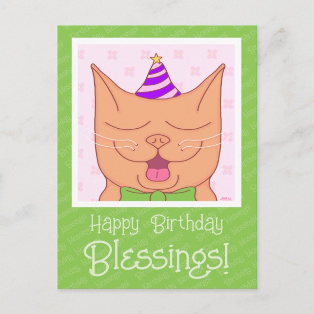 Niedliche Orangenkatze mit Geburtstagshühnchen Postkarte (Vorderseite)