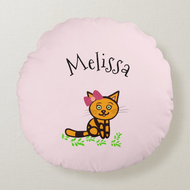 Niedliche Orangenkatze Rundes Kissen (Vorderseite)