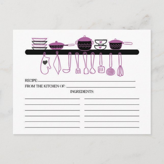 Niedliche Orchid Kitchen Gadgets Bridal Rezept Kar Postkarte (Vorderseite)