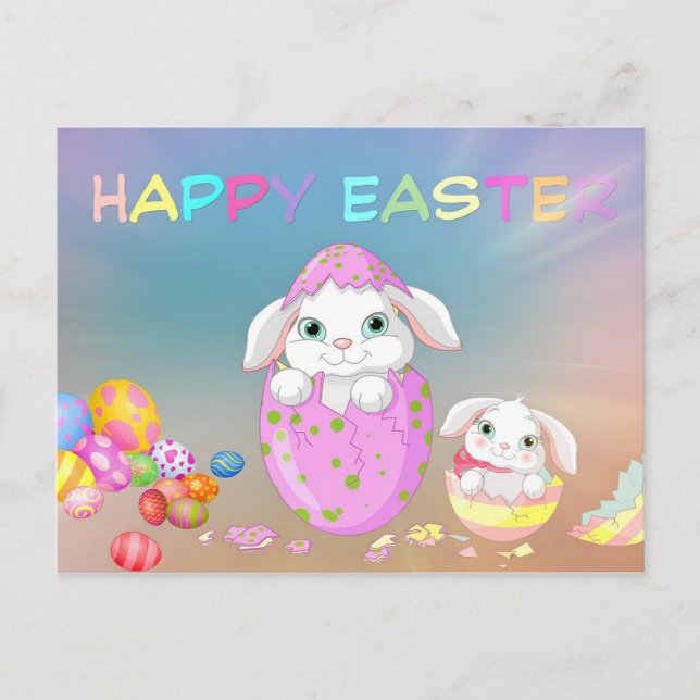 Niedliche Osterbäume, farbenfrohe Ostereier, Oster Postkarte (Vorderseite)