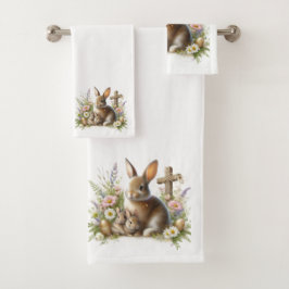 Niedliche Osterbünen, Wildblumen und Kreuz Badhandtuch Set