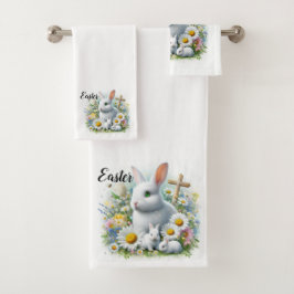 Niedliche Osterbünen, Wildblumen und Kreuz Badhandtuch Set