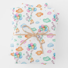 Niedliche Osterbunnien und Balloons Geschenkpapier Set