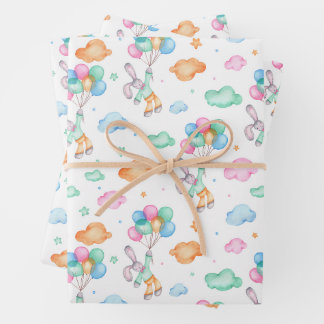 Niedliche Osterbunnien und Balloons Geschenkpapier Set