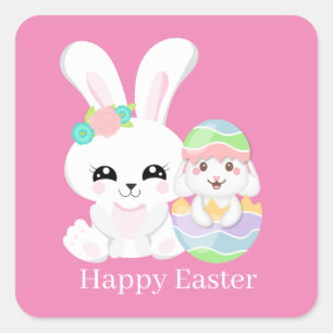 Niedliche OsterBunnies fügen Text hinzu Quadratischer Aufkleber