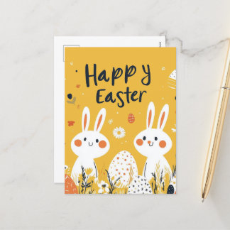 Niedliche Osterbunnies Gelbe Postkarte