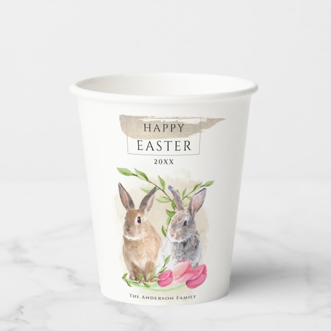 Niedliche OsterBunnies | Happy Oaster Watercolor A Pappbecher (Vorderseite)