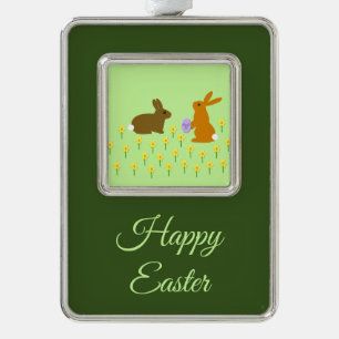 Niedliche OsterBunnies und Affodien kundenspezifis Rahmen-Ornament Silber