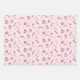 Niedliche Osterdoodtiere und Blume Geschenkpapier Set