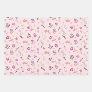 Niedliche Osterdoodtiere und Blume Geschenkpapier Set