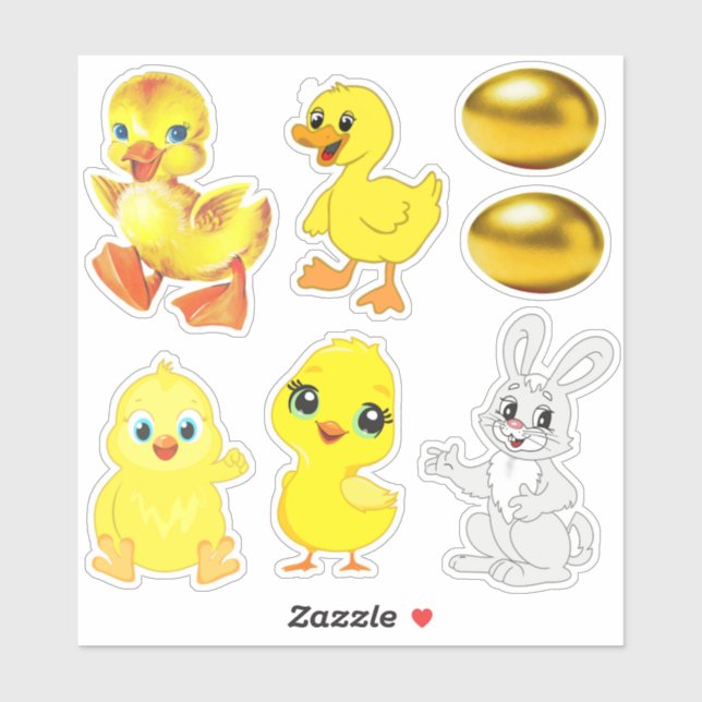Niedliche Ostereier, Bunny, Entenlein & Chicks Aufkleber (Blatt)