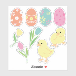 Niedliche Ostereier, dekorierte Eizellen und Tulpe Aufkleber