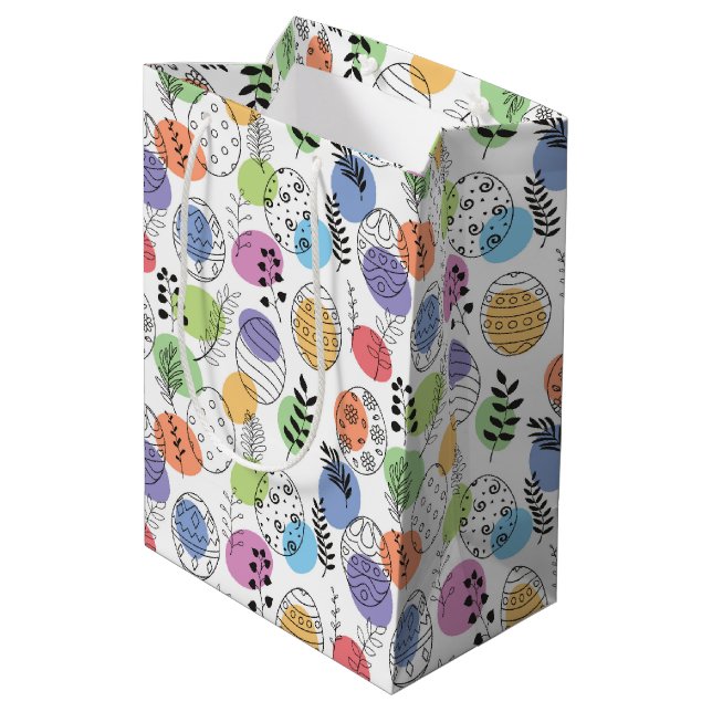 Niedliche Ostereier Muster Mittlere Geschenktüte (Rückseite Schrägansicht)