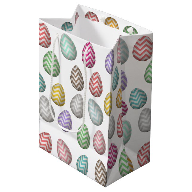 Niedliche Ostereier Muster Pastellfarben Mittlere Geschenktüte (Vorderseite Schrägansicht)