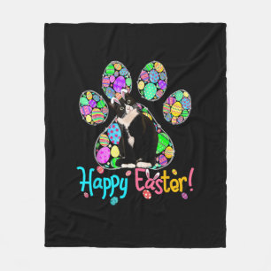 Niedliche Ostereier Paw Tuxedo Cat Happy Eas Fleecedecke