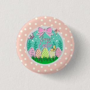 Niedliche Ostereierjagd und farbenfrohe Schmetterl Button