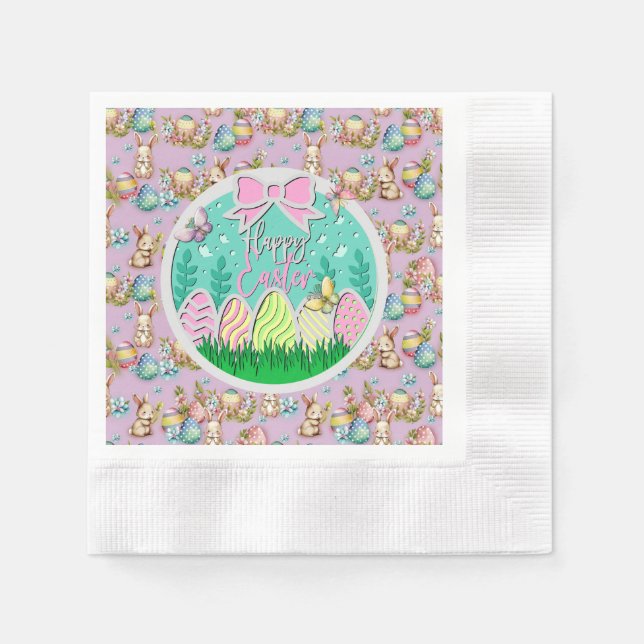 Niedliche Ostereierjagd und farbenfrohe Schmetterl Serviette (Vorderseite)