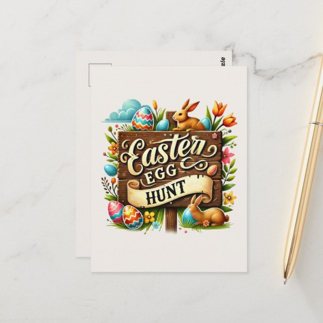 Niedliche Ostereijagd Postkarte (Vorderseite/Rückseite Beispiel)