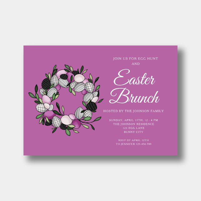 Niedliche Osterfeiertag - Rosa Rosa Einladung (Cute Wreath Easter Brunch Egg Hunt Pink Invitation)