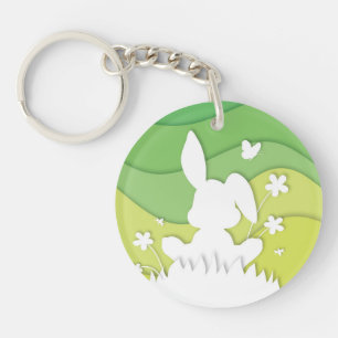 Niedliche Osterhase auf der Frühjahrswiese Schlüsselanhänger