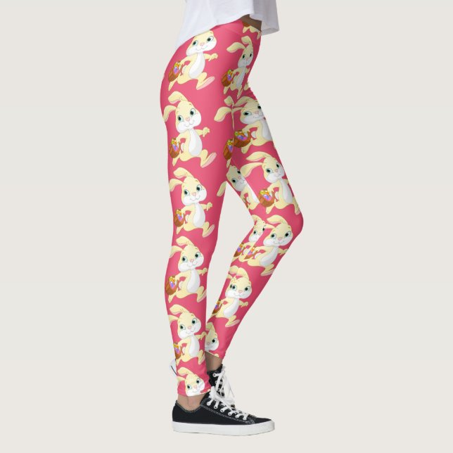 Niedliche Osterhasen auf rosa Entwurf Leggings (Rechts)