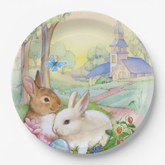 Niedliche Osterhasenpapierplatte Pappteller (Vorderseite)