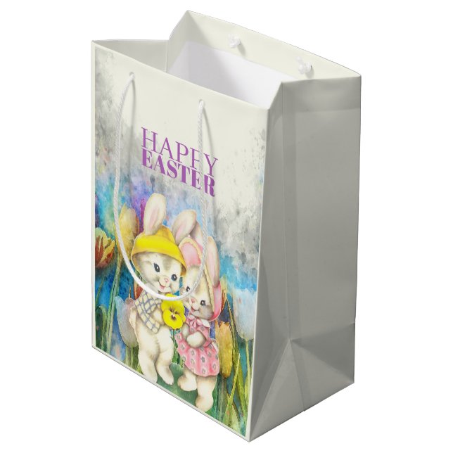 Niedliche Osterkaninchen Mittlere Geschenktüte (Rückseite Schrägansicht)