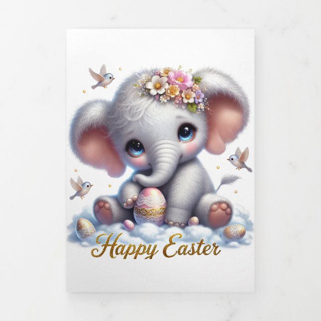 Niedliche Osterkarte mit Elefant Dreifach Gefaltete Karte (Cover)