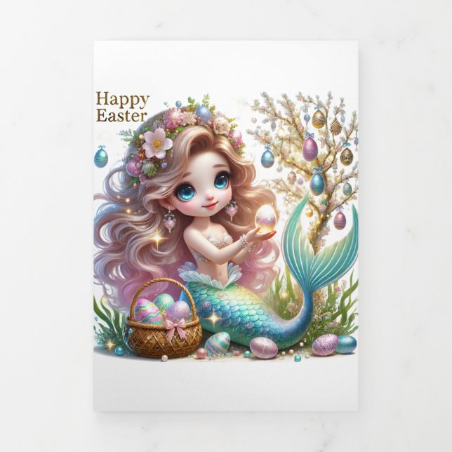 Niedliche Osterkarte mit Mermaid Dreifach Gefaltete Urlaubskarte (Cover)