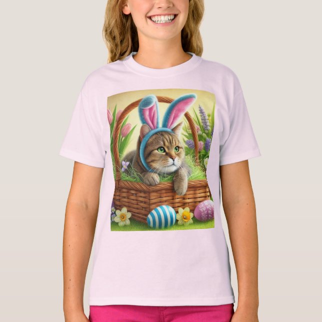 Niedliche Osterkatzen Mädchen Rosa T - Shirt (Vorderseite)