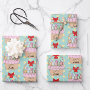 Niedliche Osterkörbe und Pastelleier Geschenkpapier Set