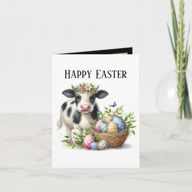 Niedliche Osterkuh-Nachricht Feiertagskarte (Vorderseite)