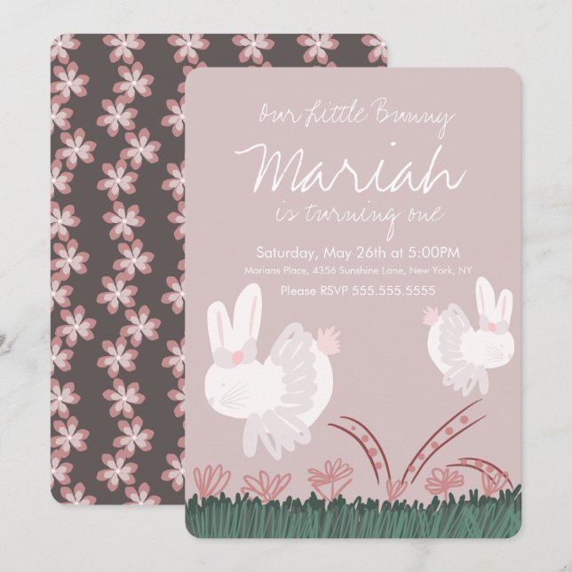 Niedliche Ostern 1. Geburtstag Handgezeichnet Einladung (Vorne/Hinten)