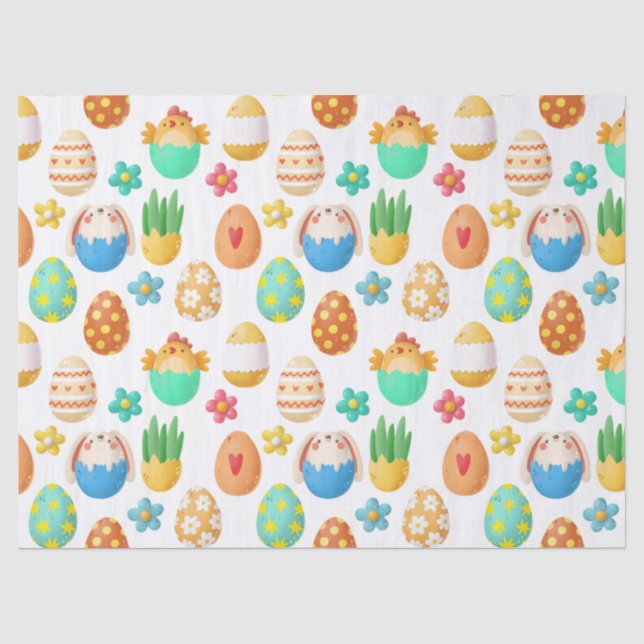 Niedliche Osterstäbchen, Bunnies und Eier - Entfär Seidenpapier (Vorderseite)
