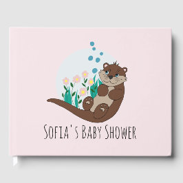 Niedliche Otter Cartoon Blume und Name Baby Dusche Gästebuch