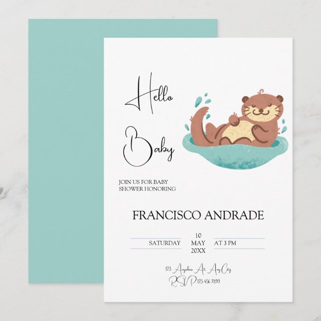 Niedliche Otter Forest Animal Wasserfarbe Einladung (Vorne/Hinten)