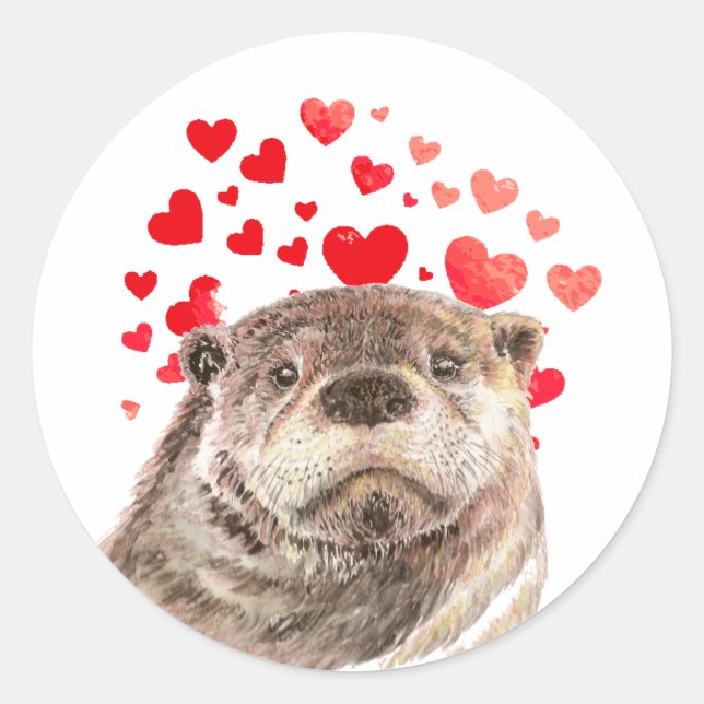 Niedliche Otter Hörer, die meine ganze Liebe sende Runder Aufkleber (Vorderseite)